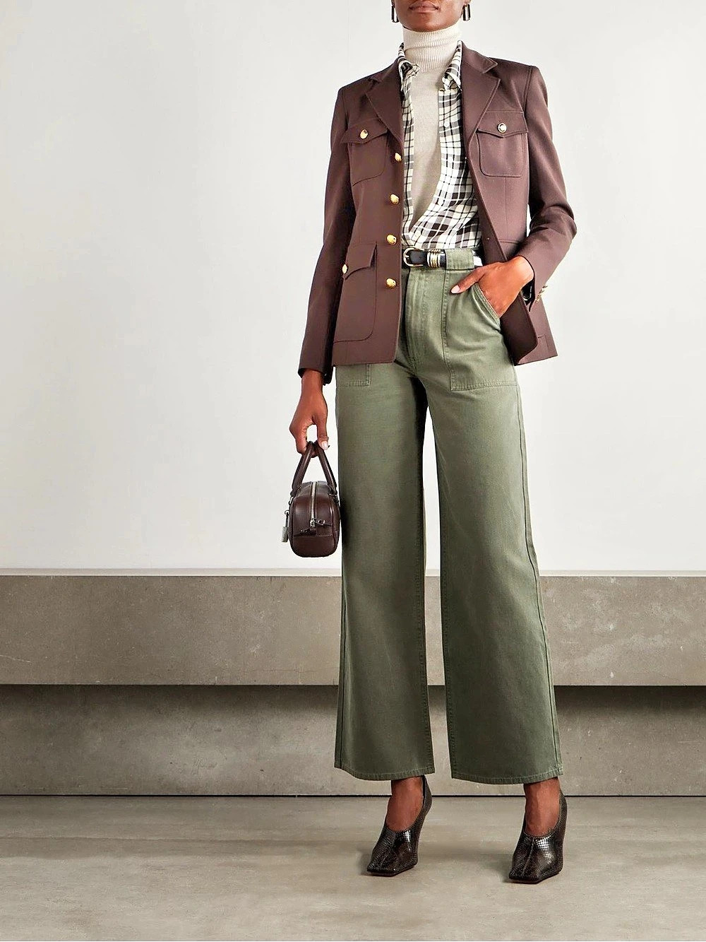 ANINE BING Grayson cropped cotton-canvas wide-leg pants Wide Leg Cotton Pants